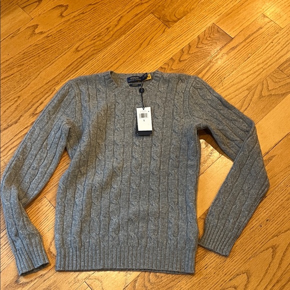 Ralph Lauren womens Gray Cable Knit cashmere Crewneck...